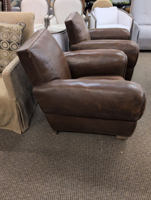 Pair Leather Club Chairs