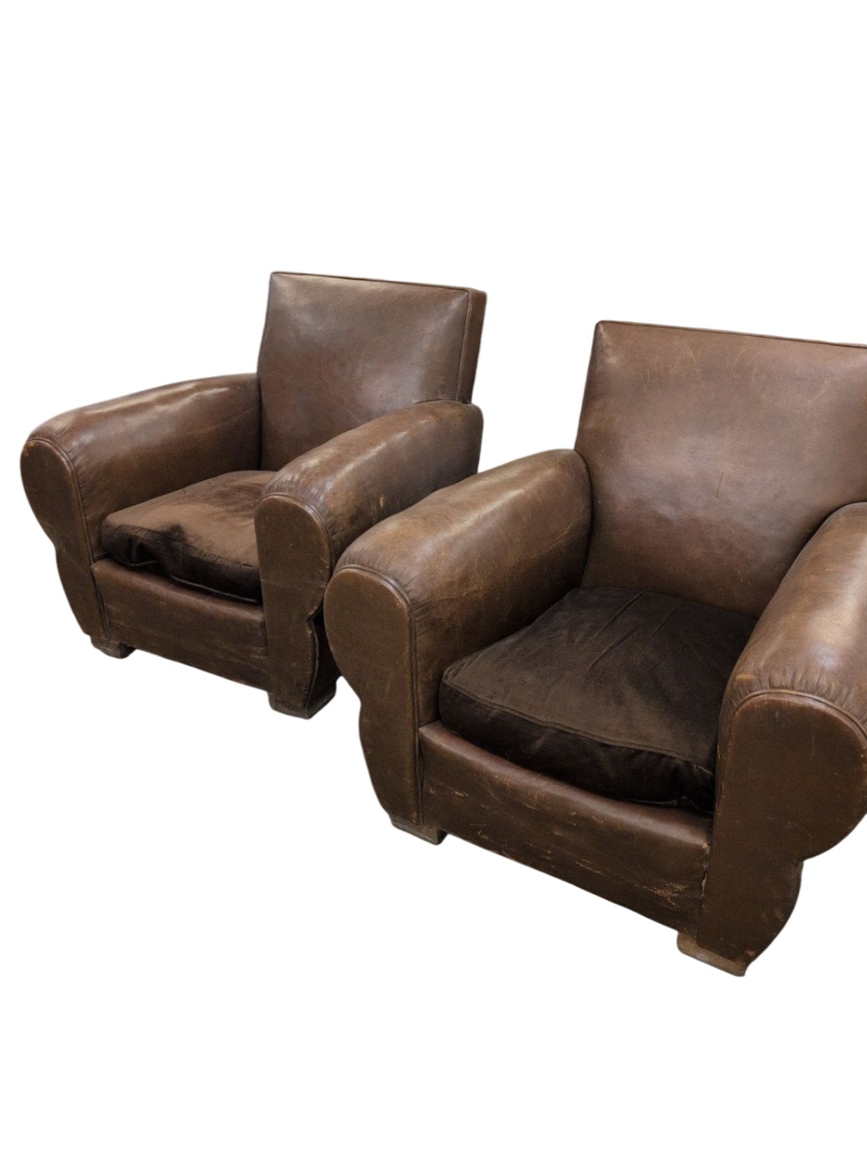 Pair Leather Club Chairs