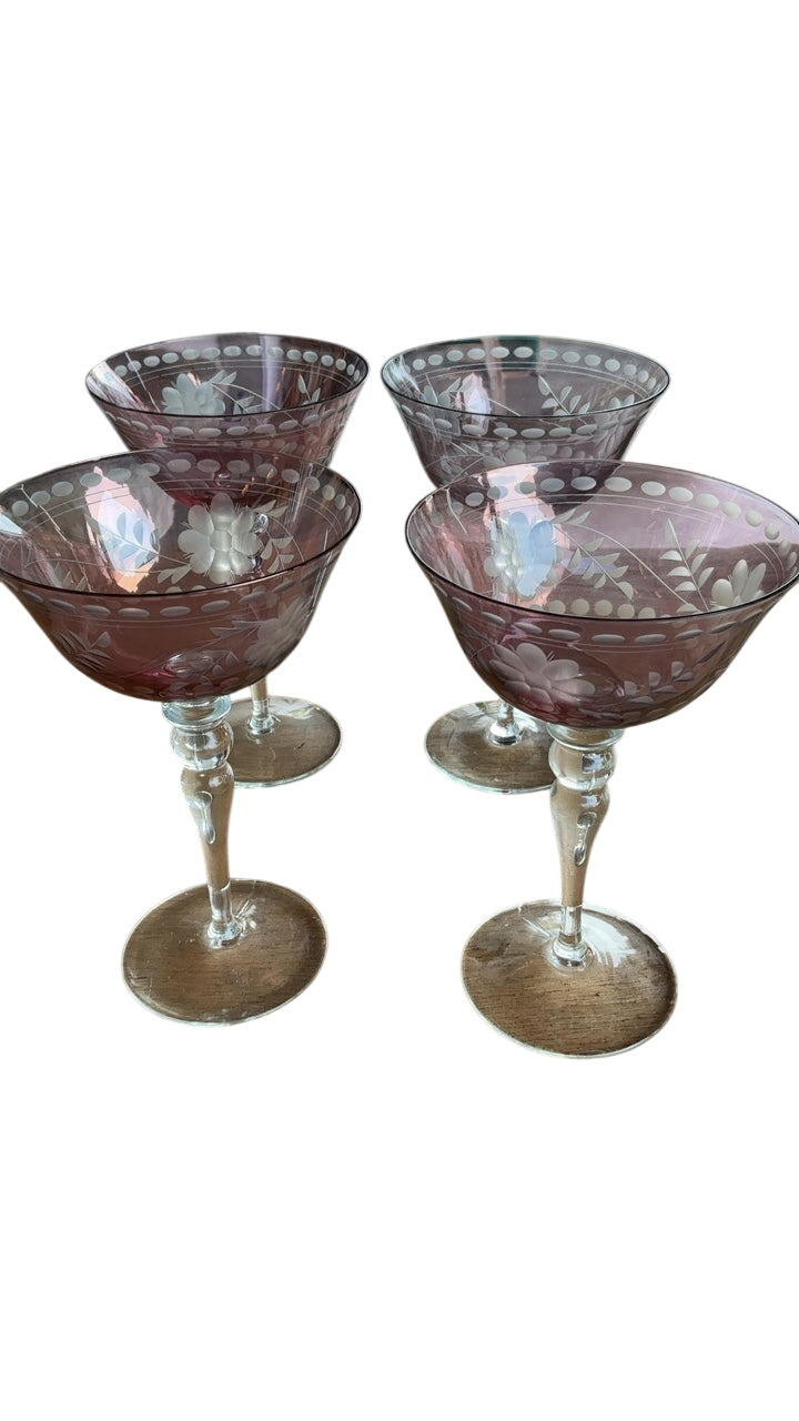 Light Purple Cut Clear Sherbet Glasses(set of 4)