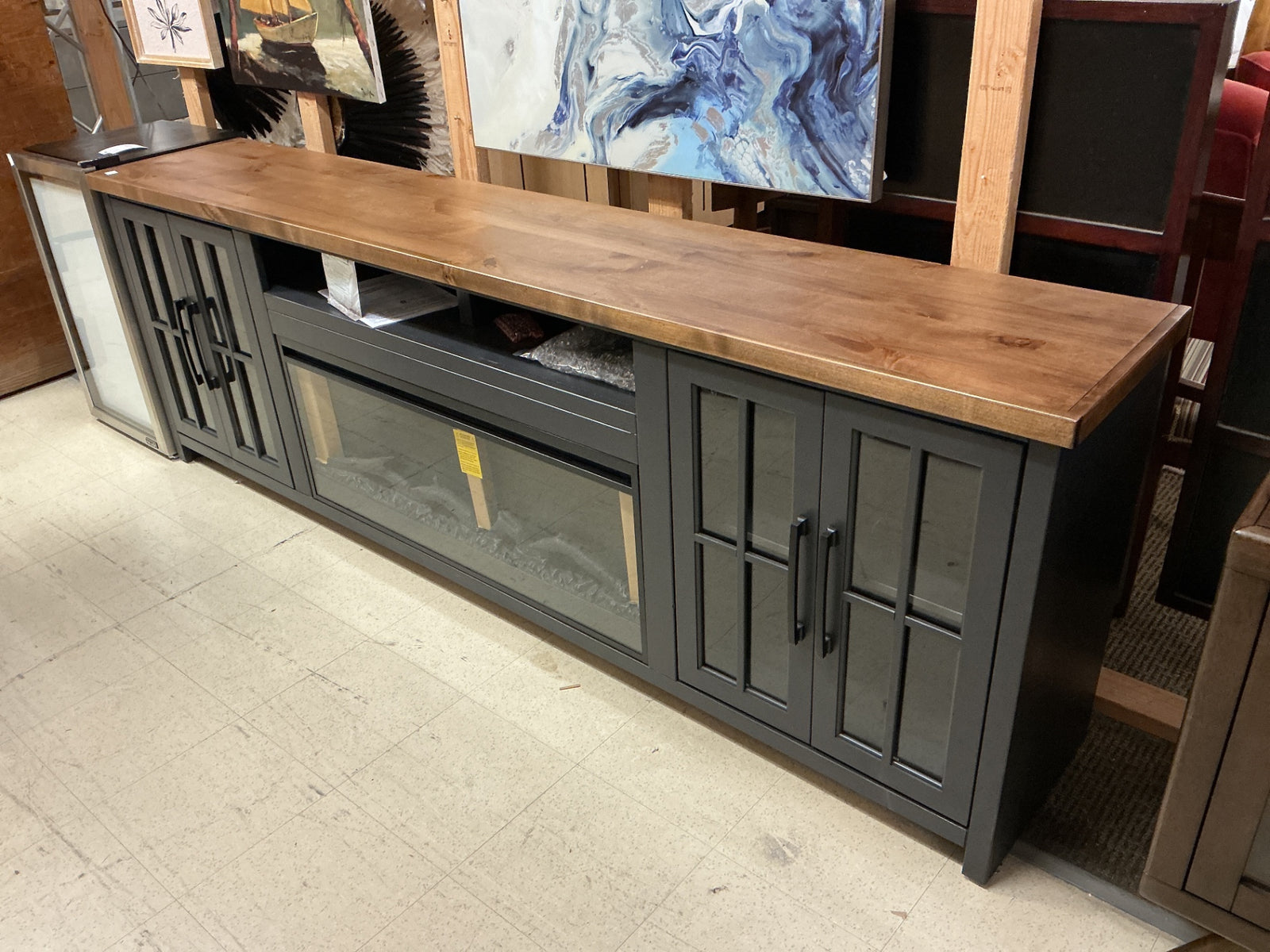 Brixham solid wood fireplace TV stand