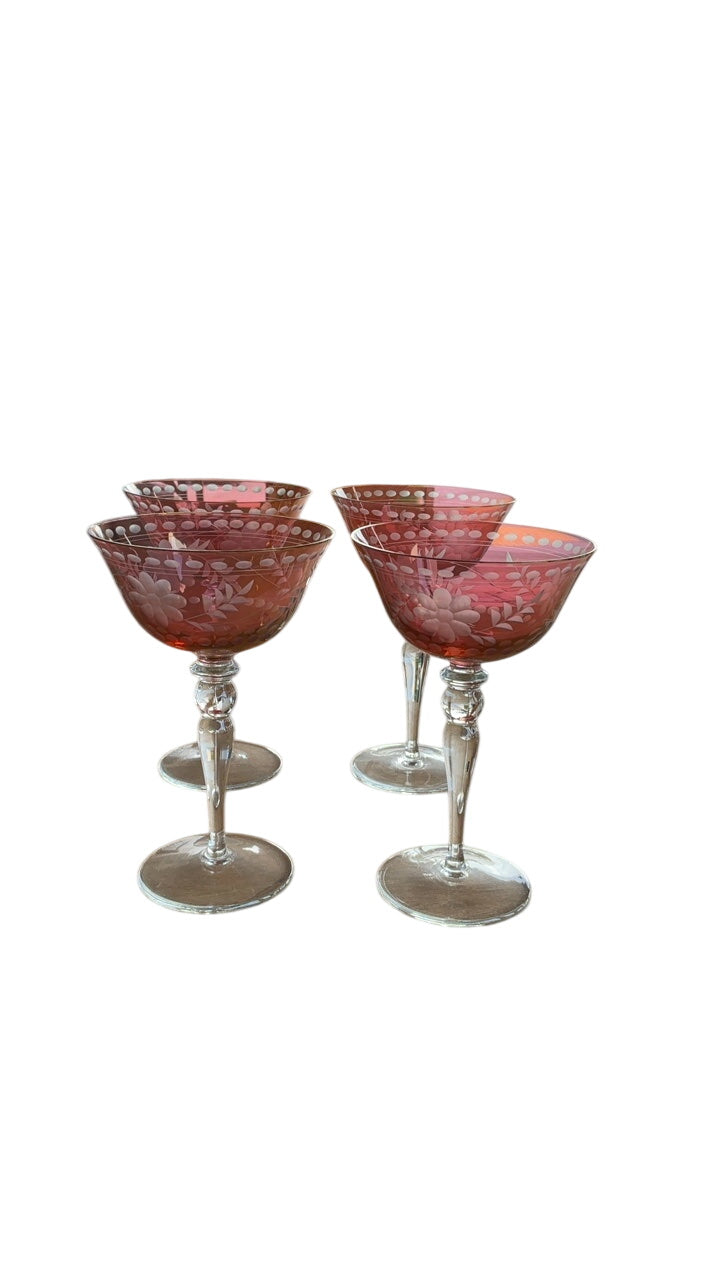Light Red Cut to Sherbet Glasses (set of 4)