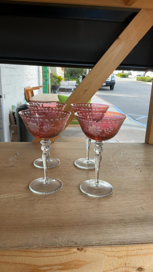 Light Red Cut to Sherbet Glasses (set of 4)