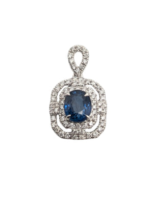 Pendant 18k White Gold Sapphire w/ Diamonds