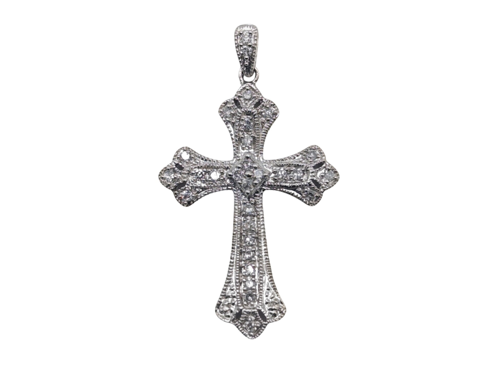 Pendant Cross 10k White Gold w/ Diamonds