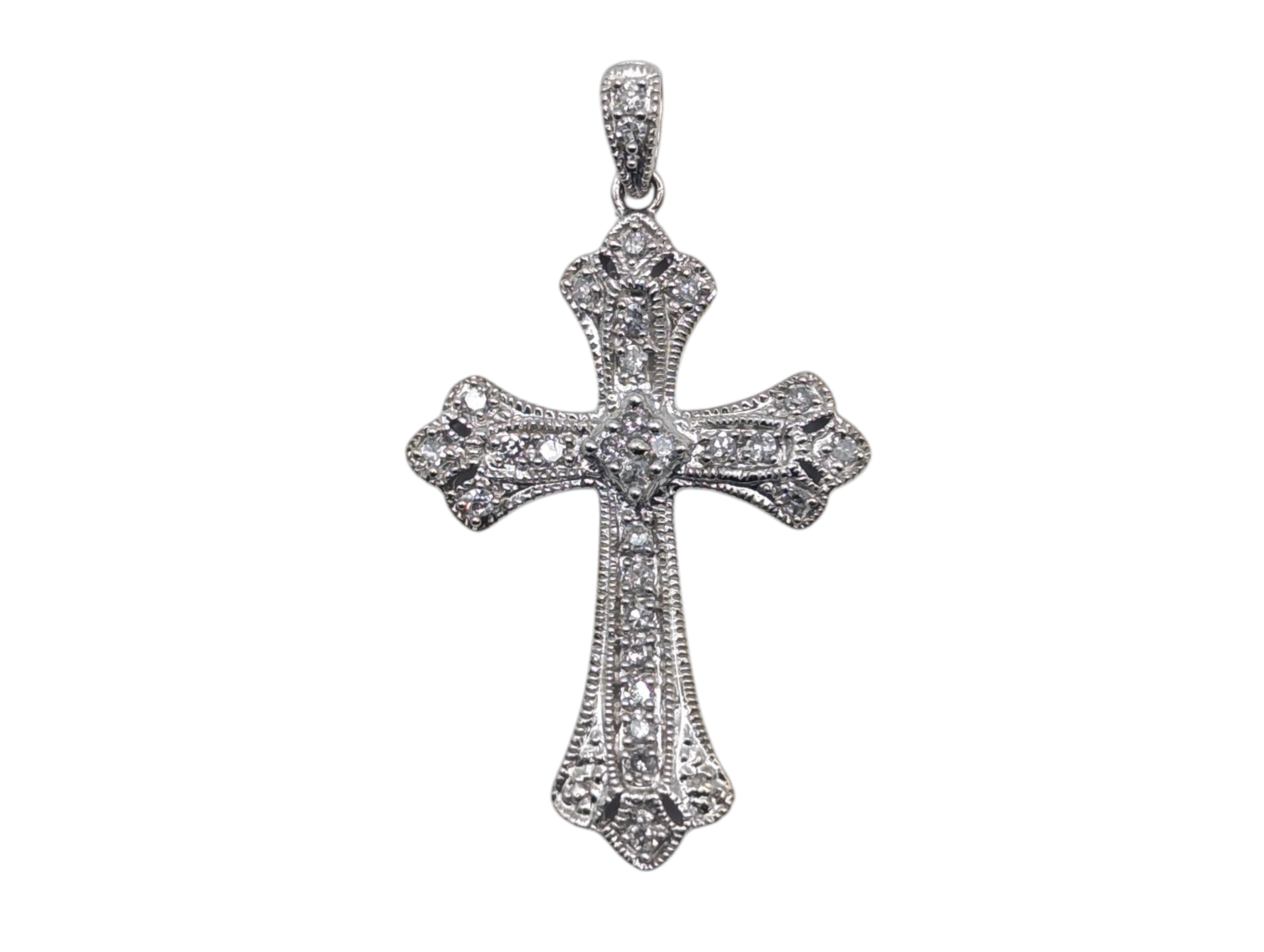 Pendant Cross 10k White Gold w/ Diamonds