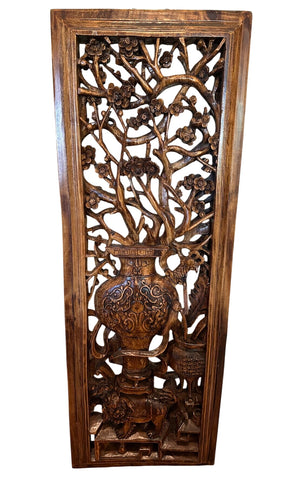 Chinese Hand-Carved Wood Wall Panel