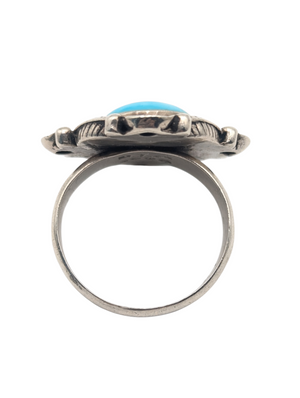 Ring Sterling Silver Flower Shape w/ Turqoise