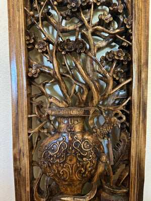 Chinese Hand-Carved Wood Wall Panel
