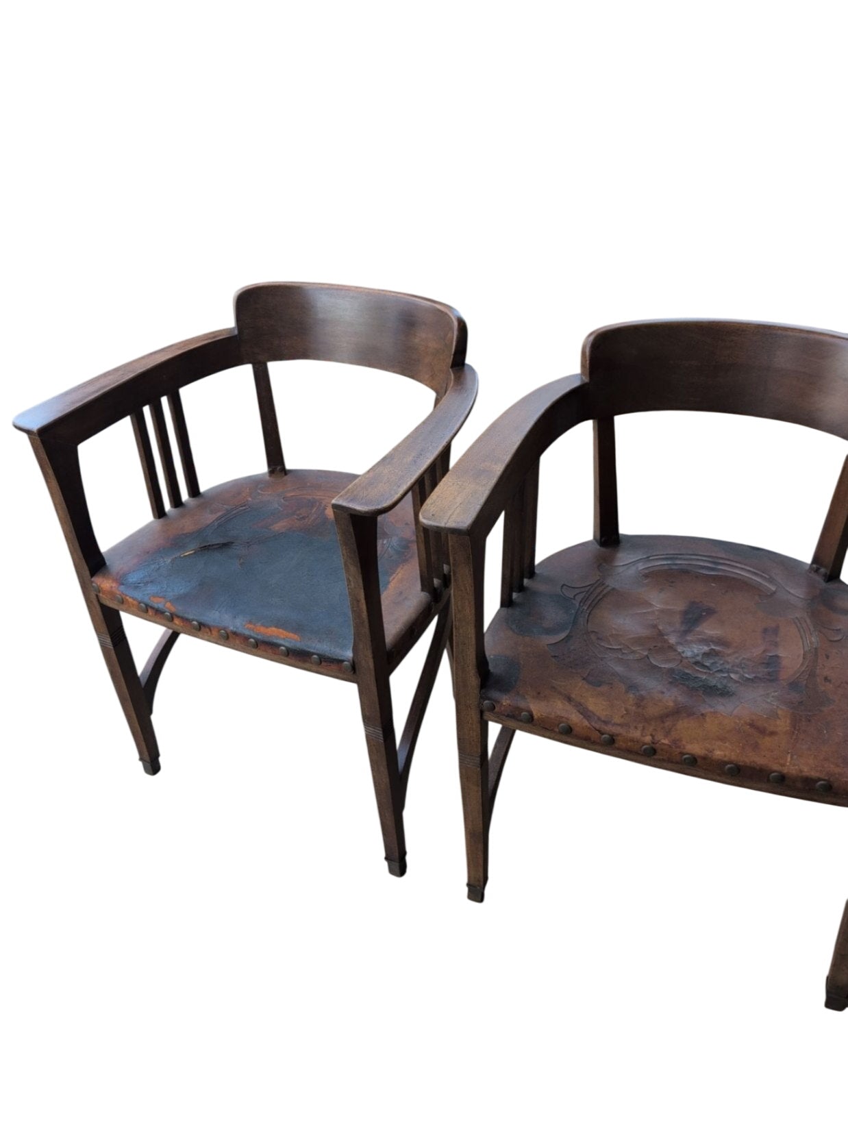 Antique Wooden Chairs With Leather Seats (pair)
