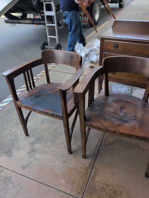 Antique Wooden Chairs With Leather Seats (pair)