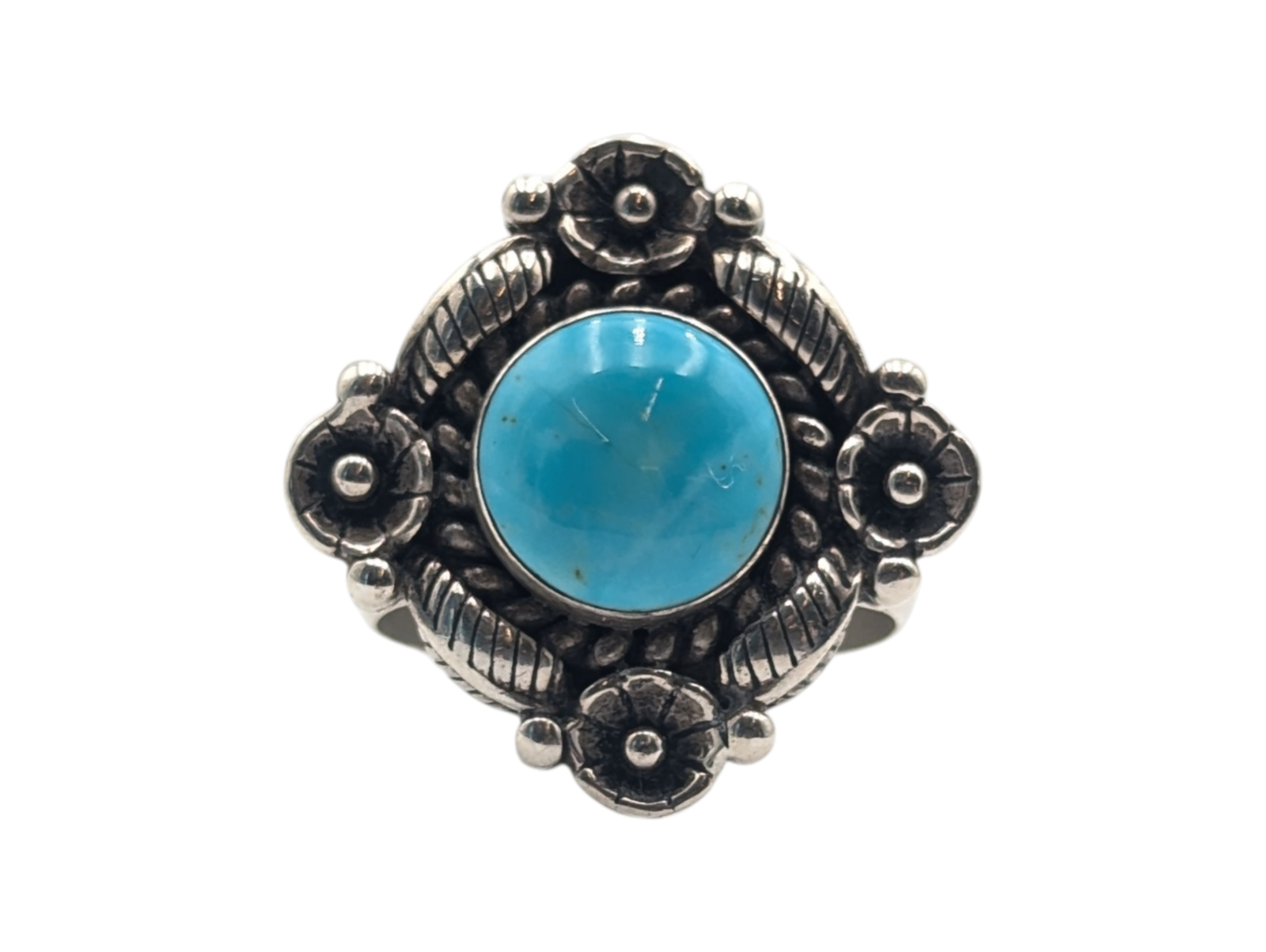 Ring Sterling Silver Flower Shape w/ Turqoise