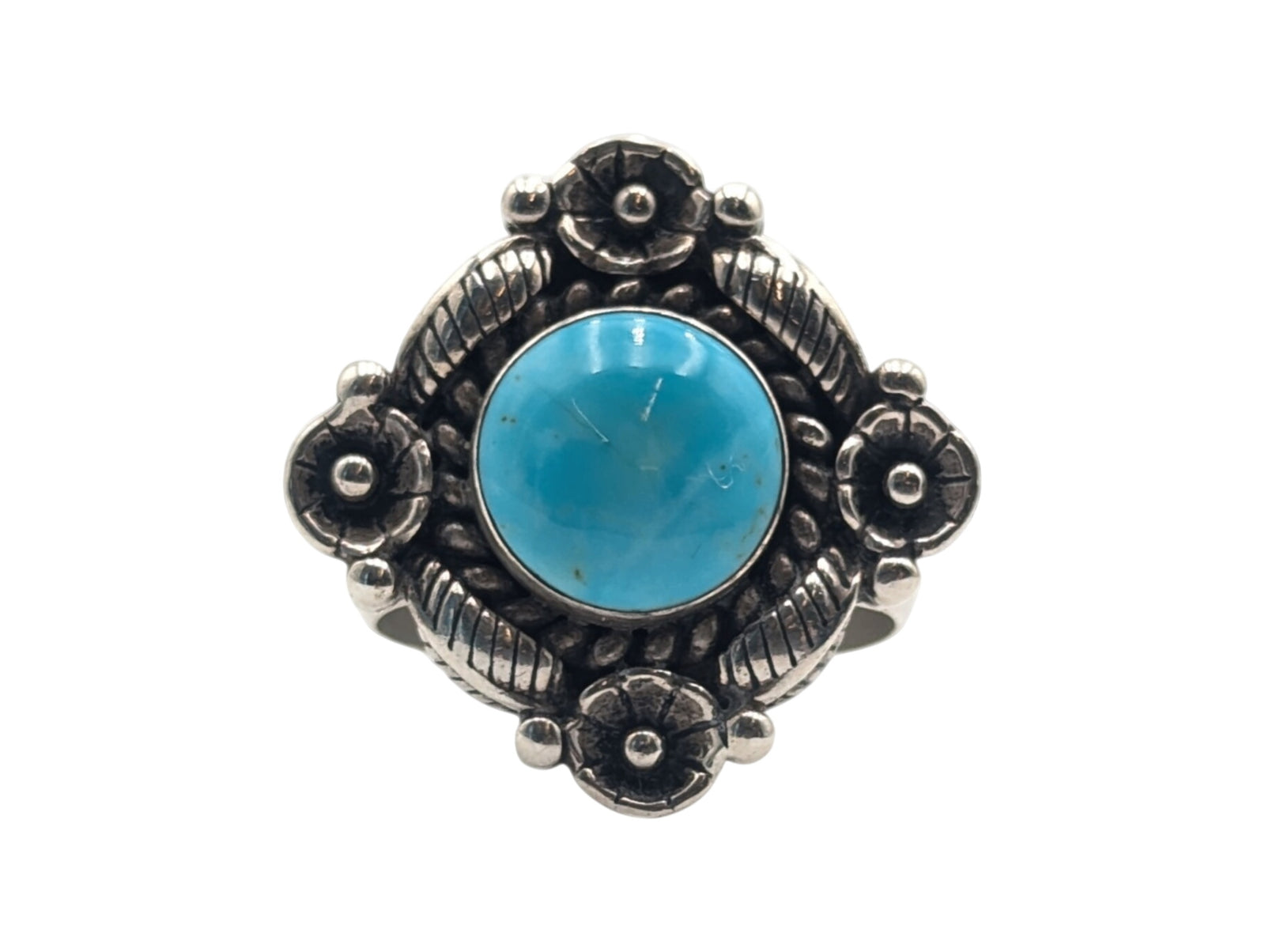 Ring Sterling Silver Flower Shape w/ Turqoise