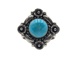 Ring Sterling Silver Flower Shape w/ Turqoise