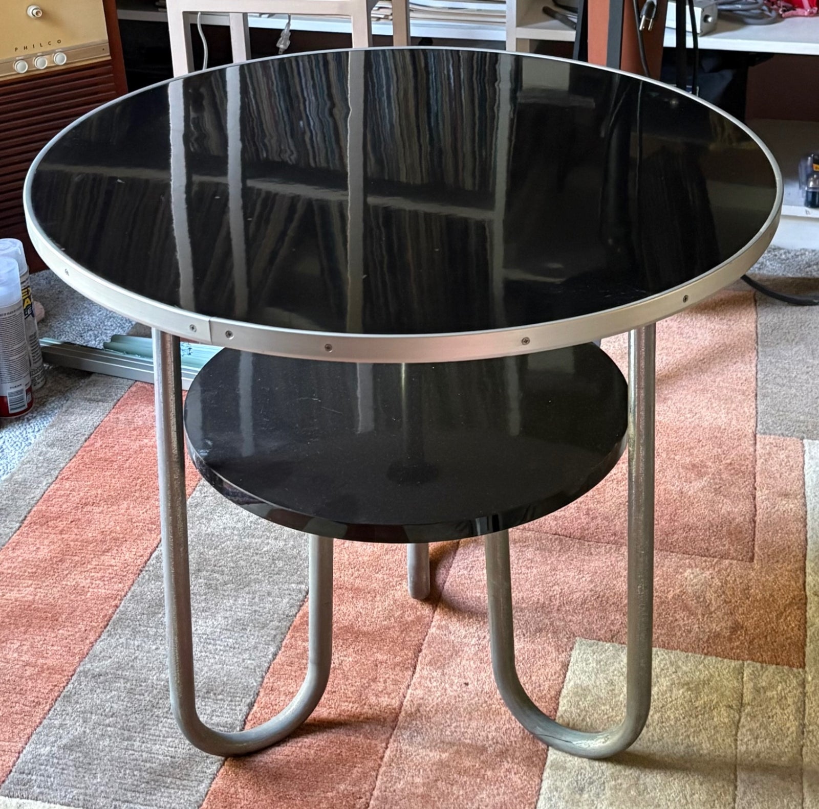 1950 Round Black Tubular Metal Table