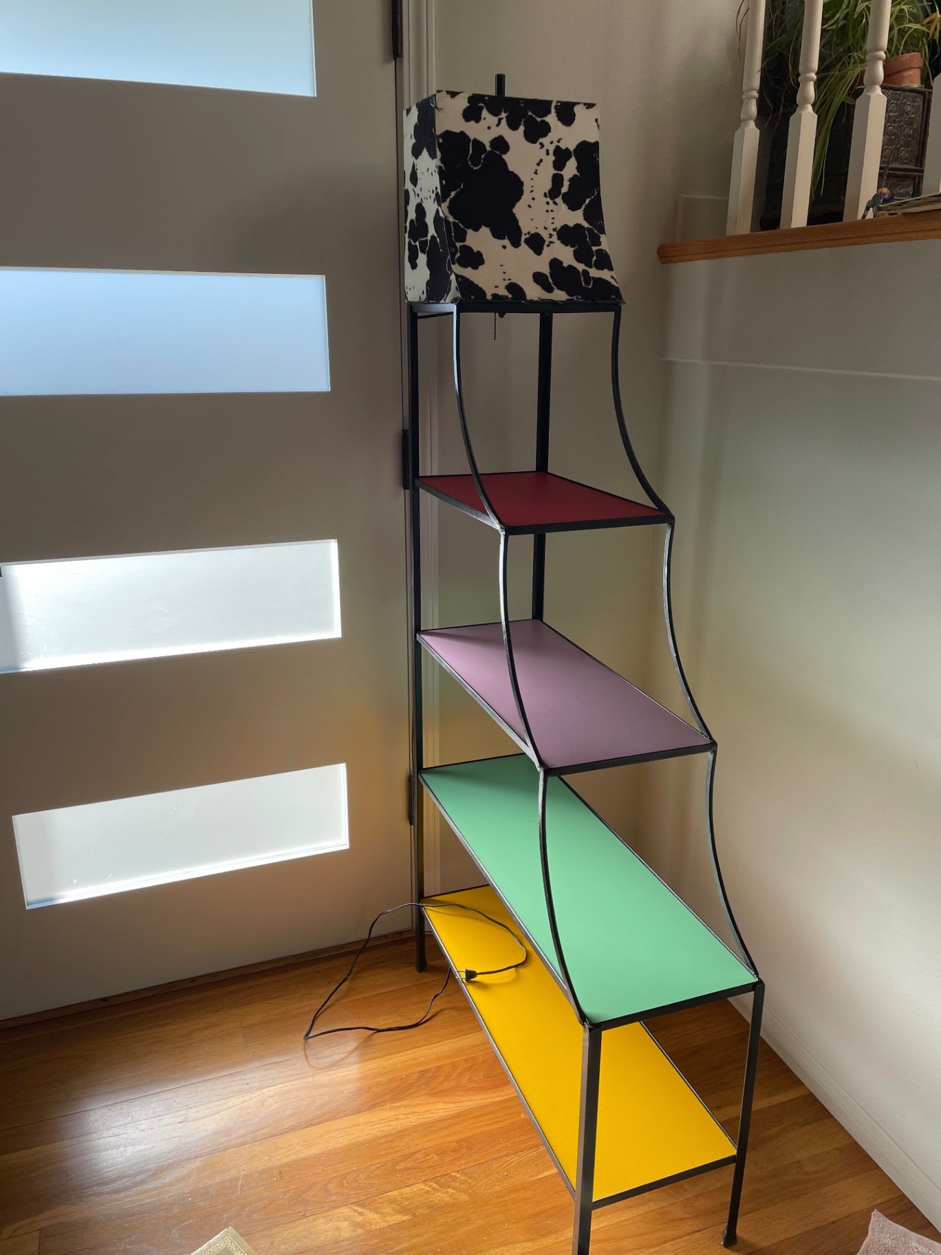 Pagoda-Style Modern Metal Shelving With Lamp