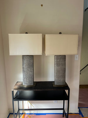 Currey and Company Faux Shagreen and Brass Table Lamps (PAIR)