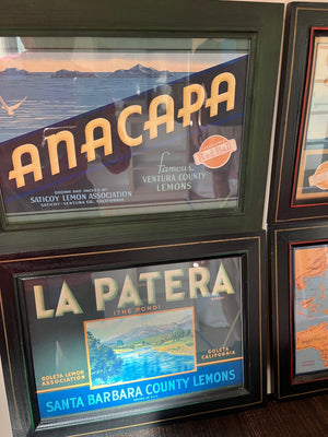 Custom framed Santa Barbara fruit crate labels