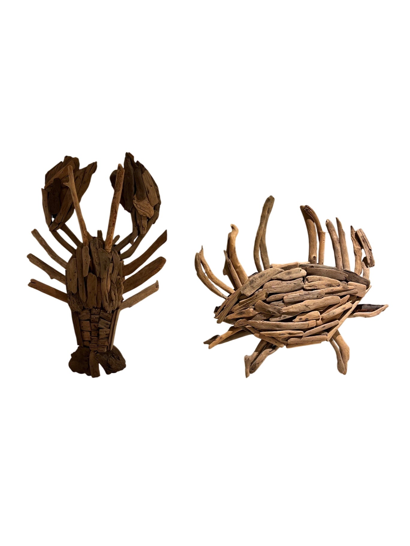 Driftwood crab & lobster wall hanging Beach Folk Art (Set)