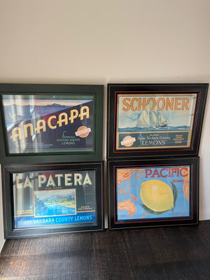Custom framed Santa Barbara fruit crate labels