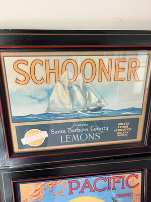 Custom framed Santa Barbara fruit crate labels