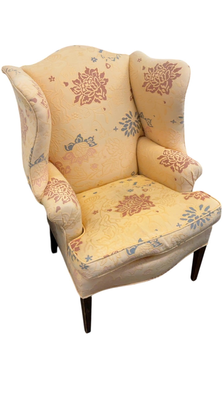 French Yellow Floral Wing Chair