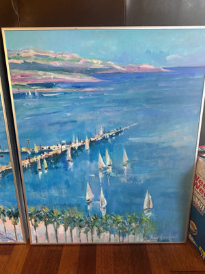 Fred Gowland 3 Set Santa Barbara Wharf Paintings