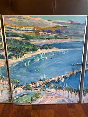 Fred Gowland 3 Set Santa Barbara Wharf Paintings
