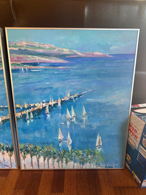 Fred Gowland 3 Set Santa Barbara Wharf Paintings