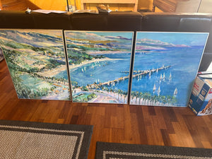 Fred Gowland 3 Set Santa Barbara Wharf Paintings