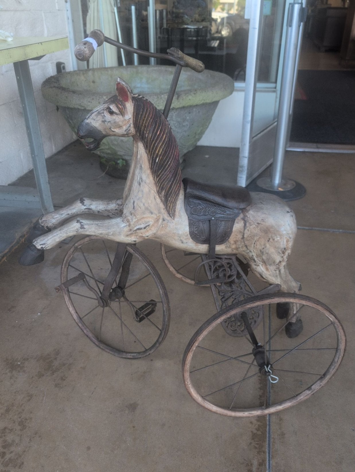 Antique Polychrome Horse Tricycle