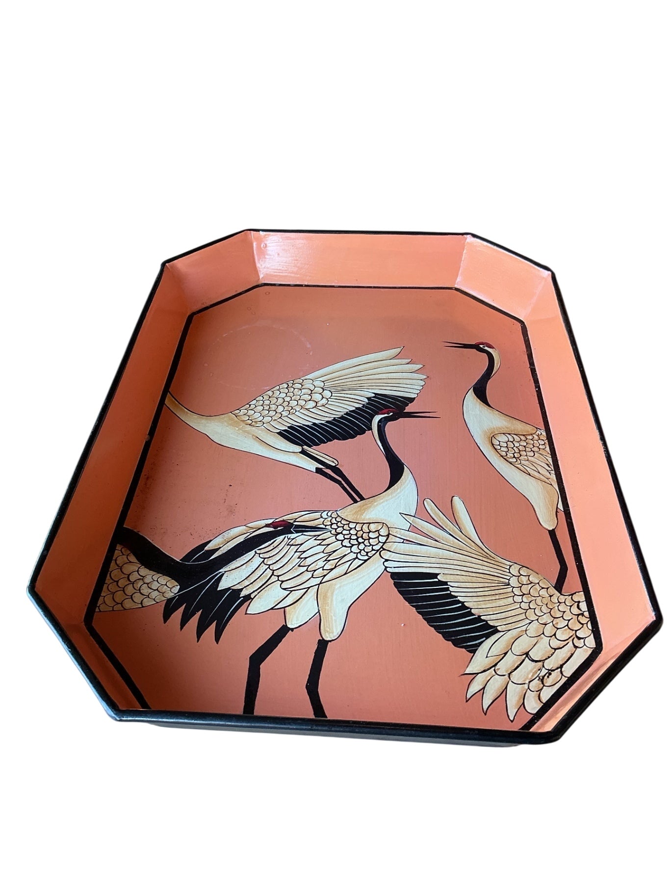 Les Ottoman painted tray with cranes