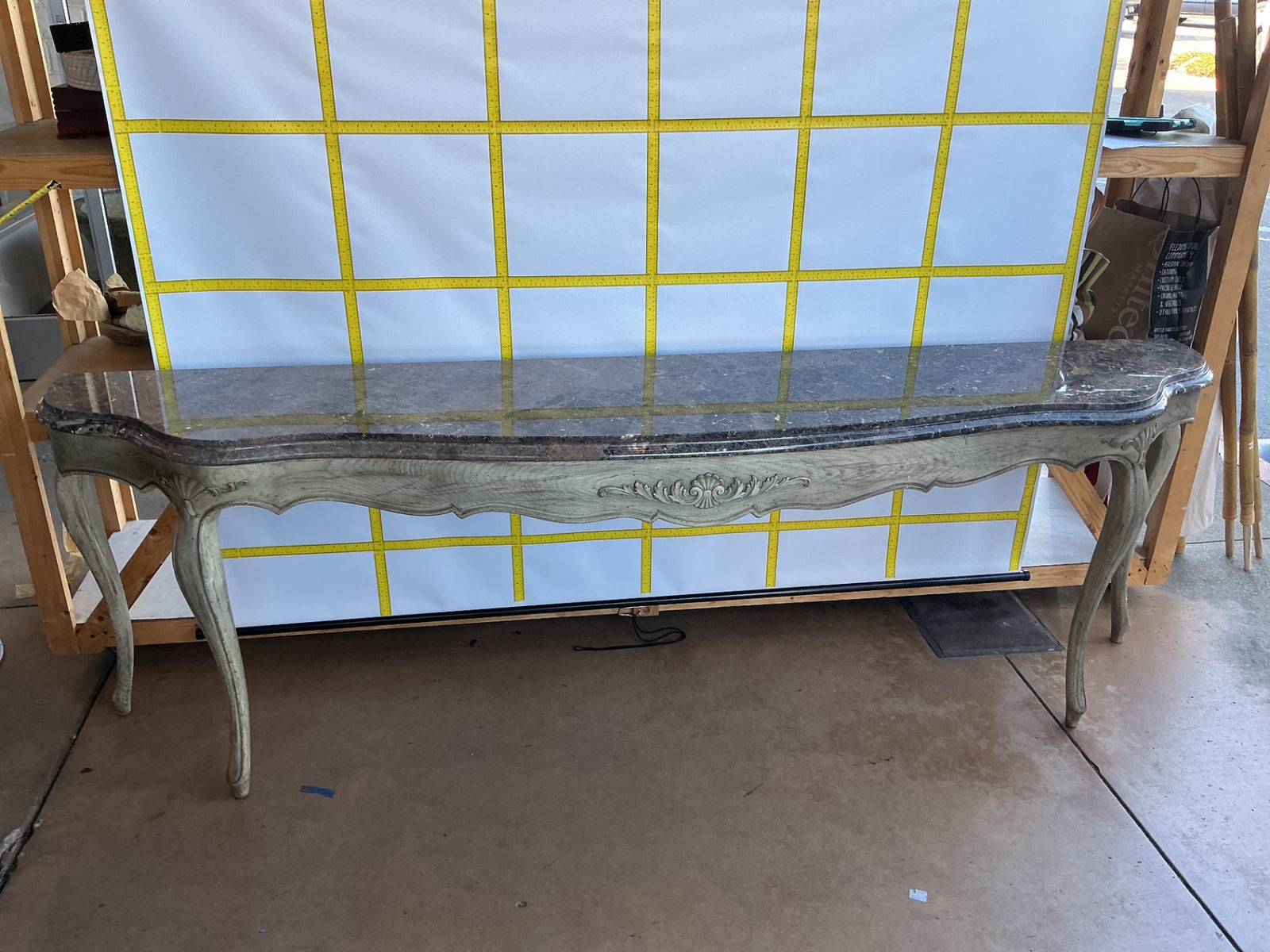 French Louis XV style painted console table with marble top