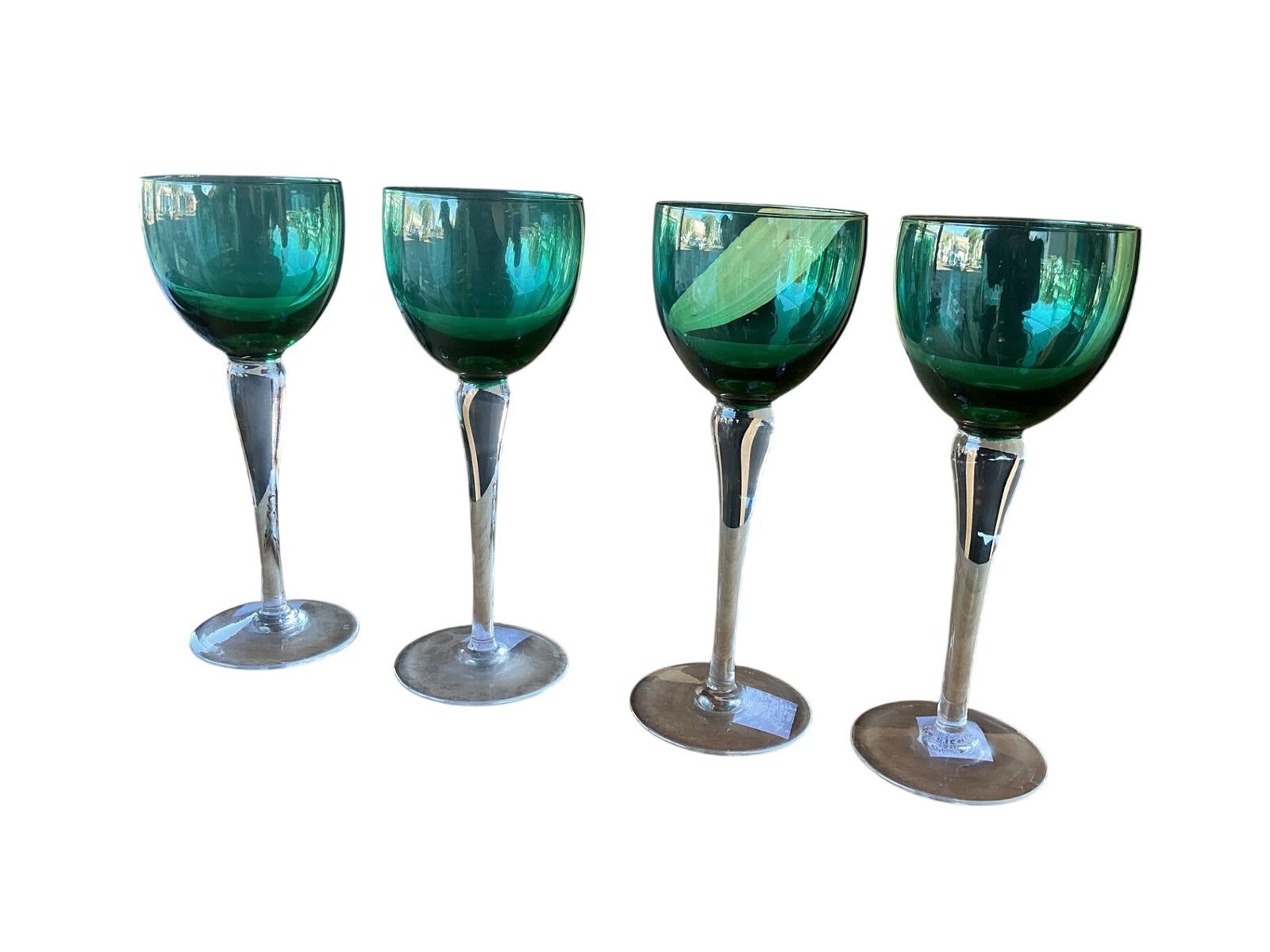 Green glass wine, glasses, set of four