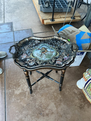 Vintage Wong Lee Canton 1895 table with porcelain tray top