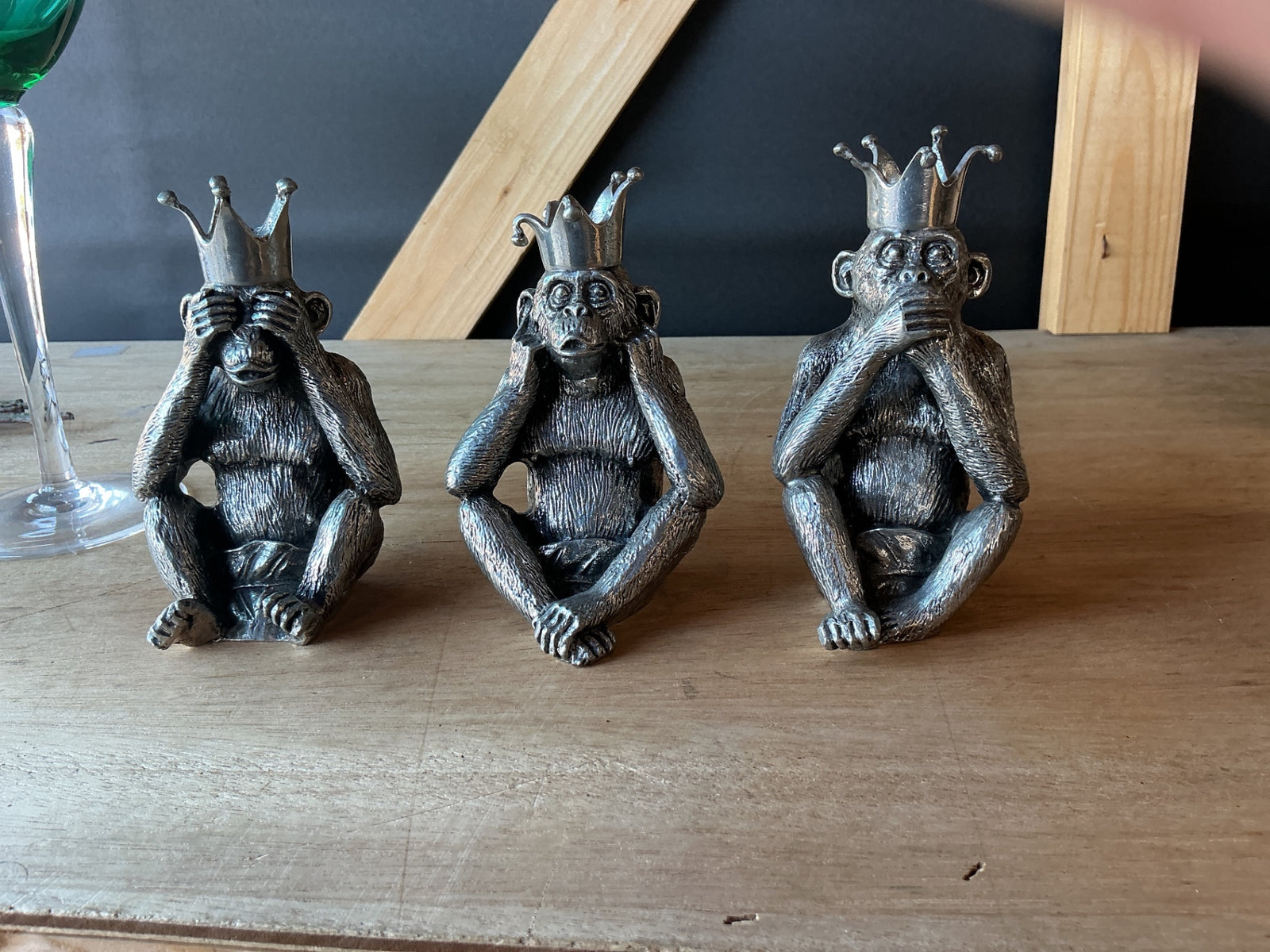 Pewter by Piero Figura-hear. speak and see no evil candleholders