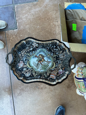 Vintage Wong Lee Canton 1895 table with porcelain tray top