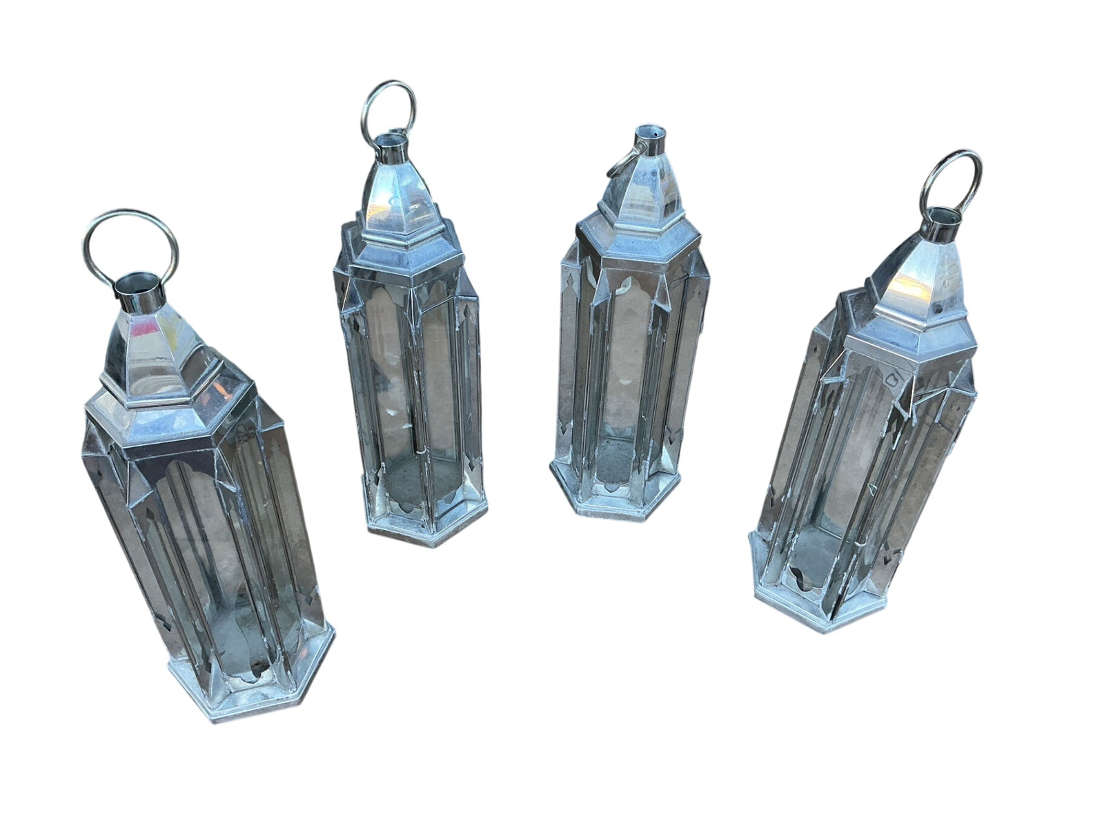 Vintage Moorish style hurricane lanterns set of four– Cracked Glass