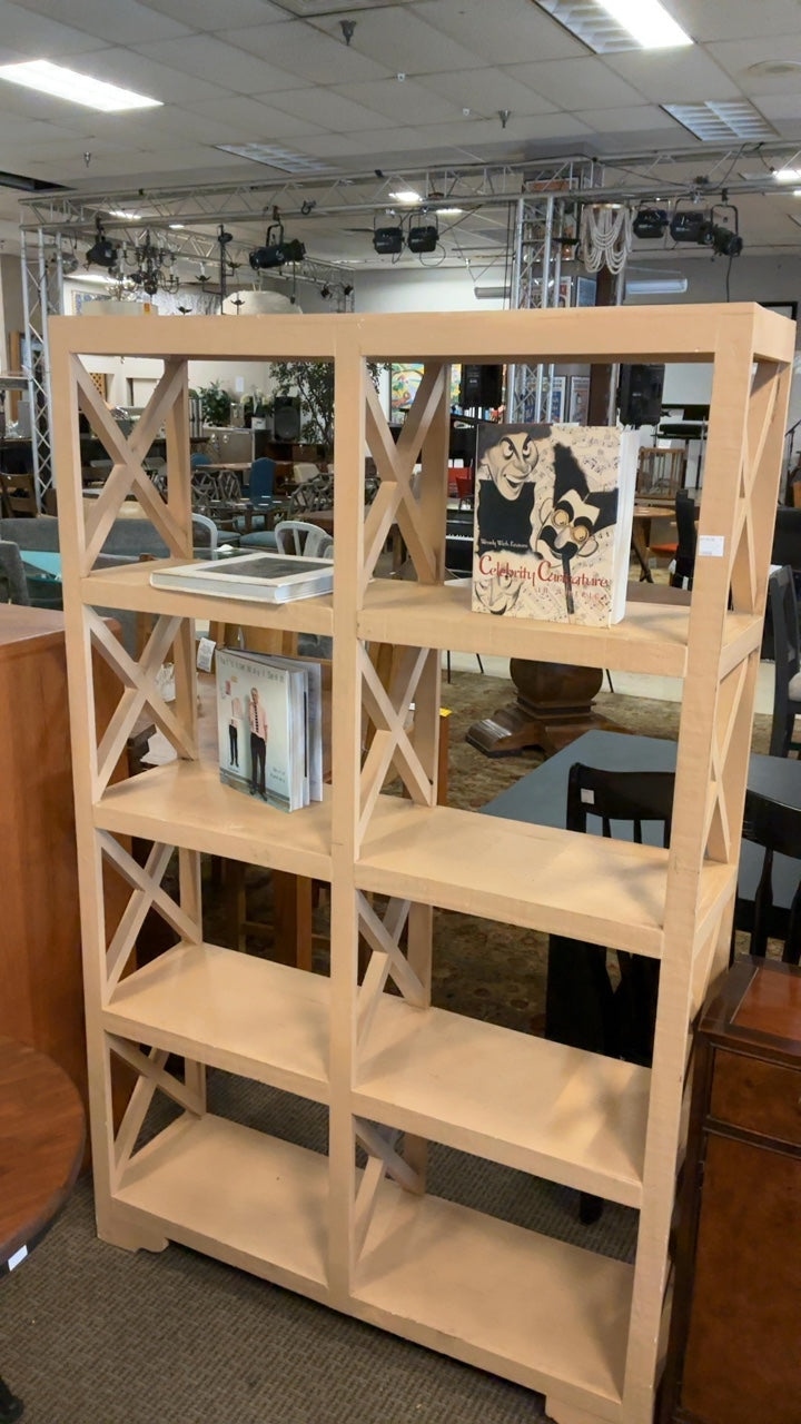 Solid wood X frame shelving unit
