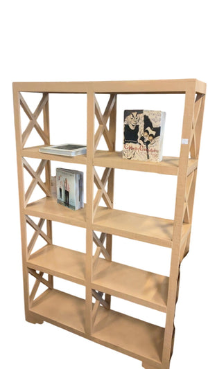 Solid wood X frame shelving unit