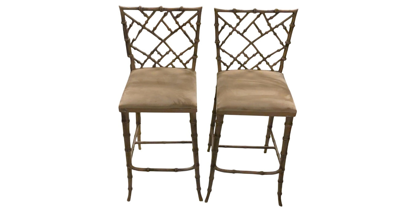 Kessler Industries mid-century metal bamboo barstools (pair)