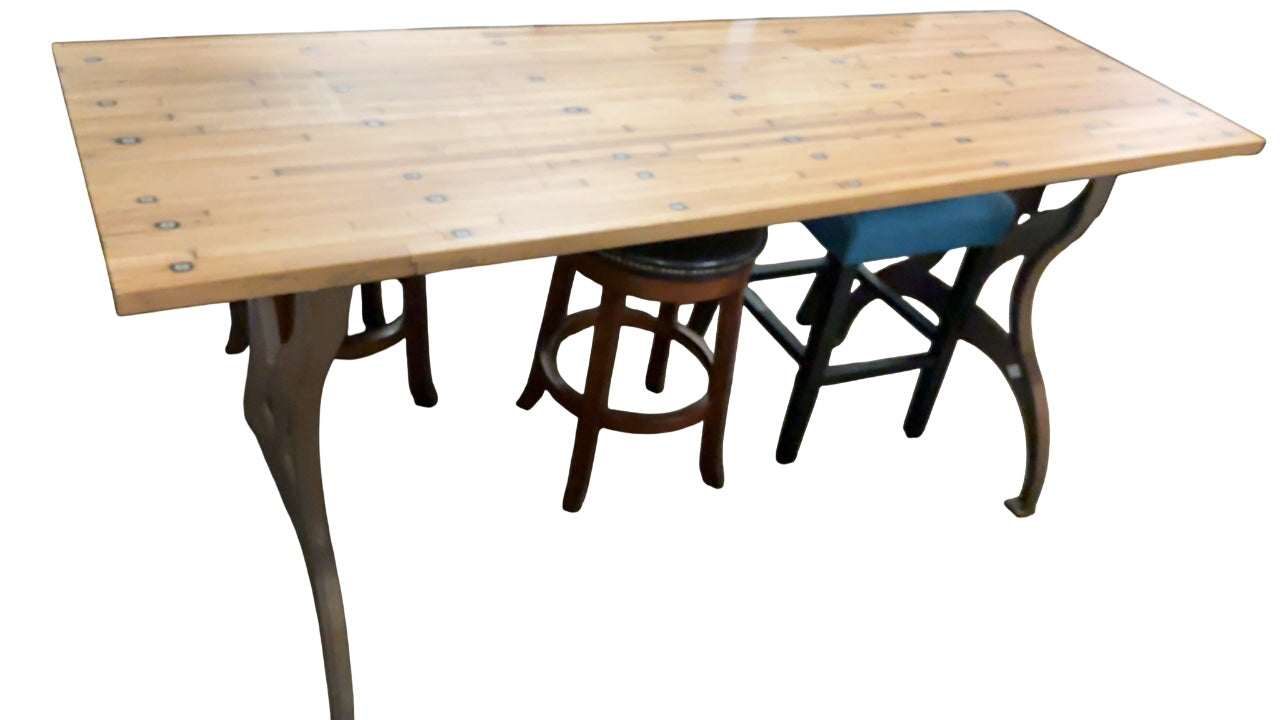 Unique counter height, table, cast-iron legs, Brooklyn, New York