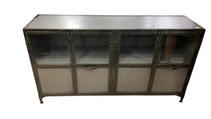 Industrial metal and glass sideboard