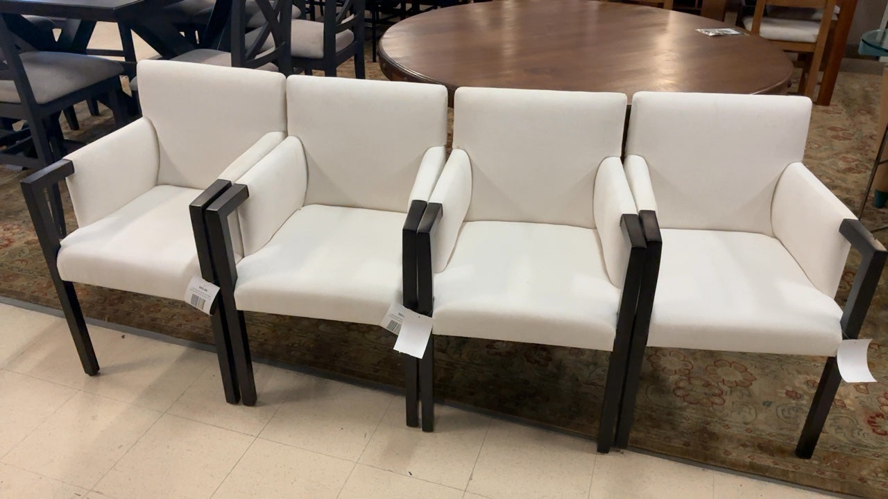 Upholstered, black and white dining chairs with arms set of 4