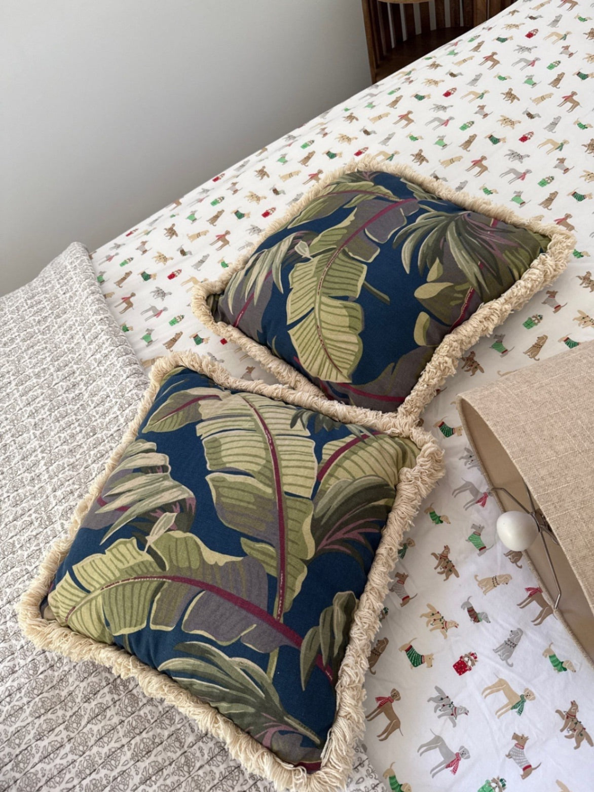 Pair of Vintage Tropical Leaf Decorative Pillows
