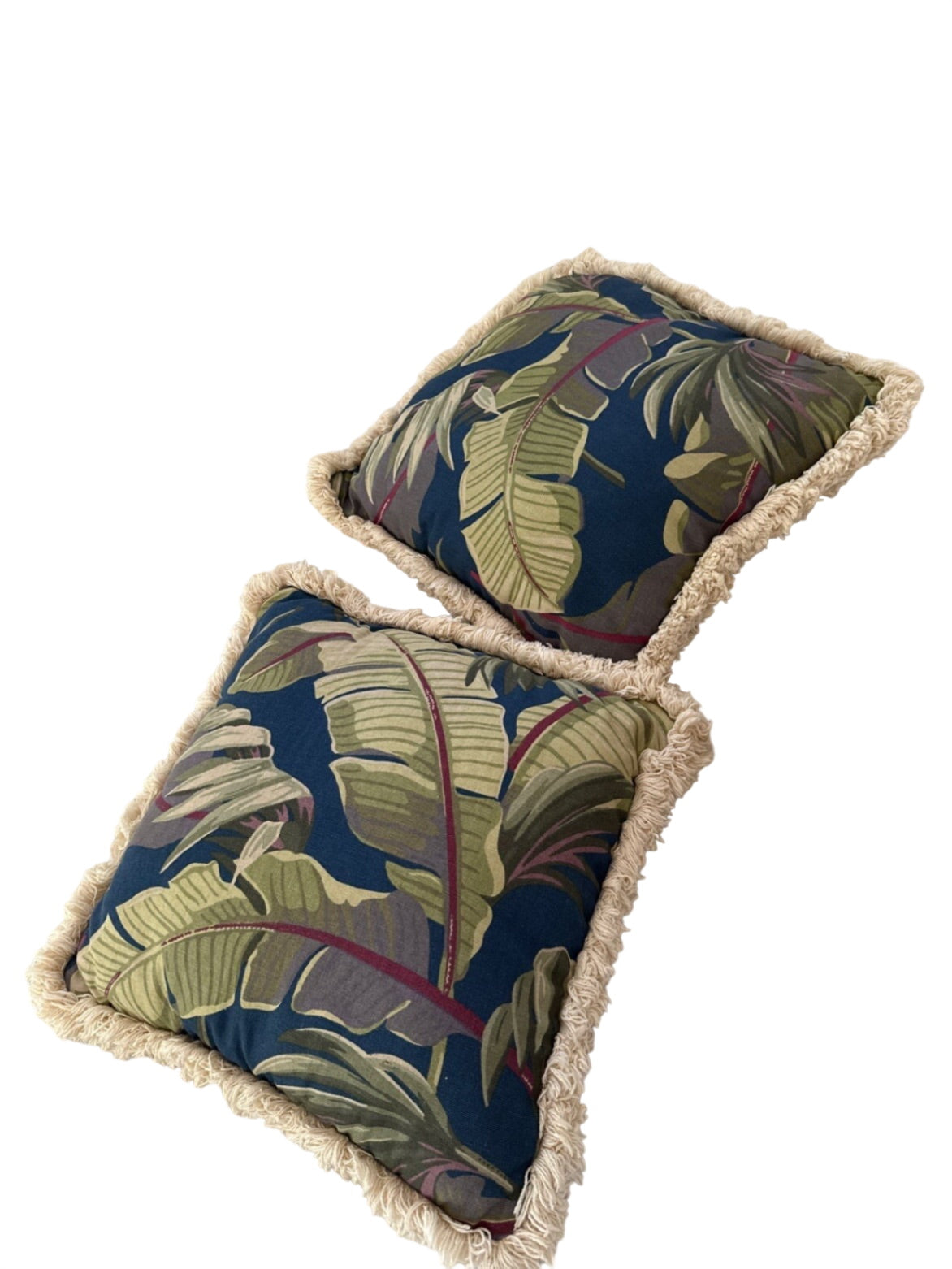 Pair of Vintage Tropical Leaf Decorative Pillows