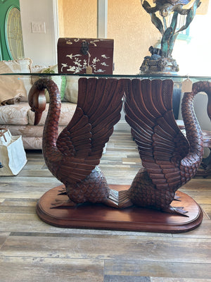 Carved Wood Glass Top Table