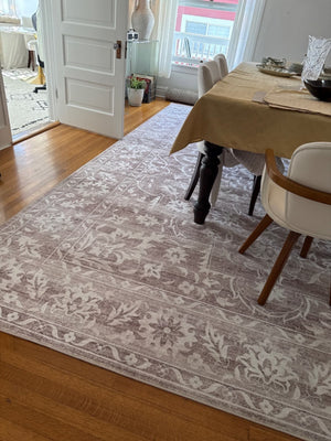 Soft, Cream & Taupe Floral + Vine Patterned Area Rug 10ft x 14ft