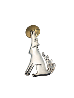 Pin Sterling Silver & Bronze Wolf Howling
