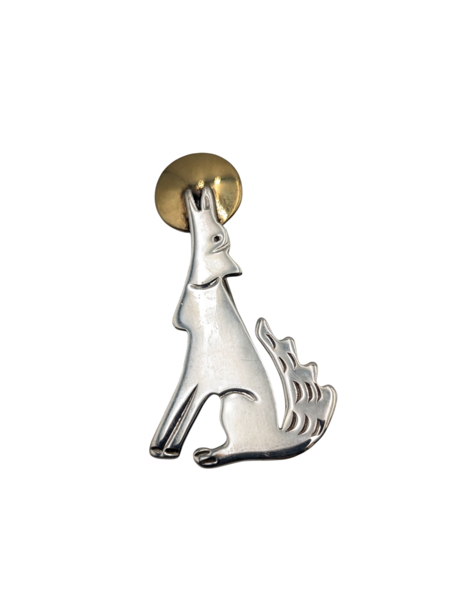 Pin Sterling Silver & Bronze Wolf Howling