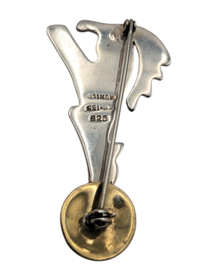 Pin Sterling Silver & Bronze Wolf Howling